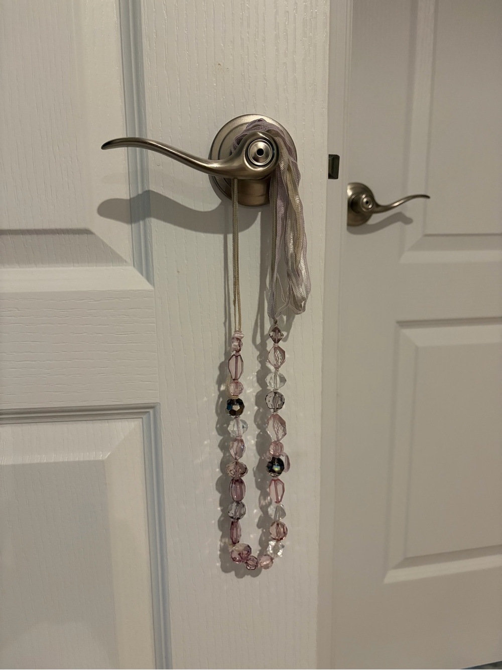 Beaded Pink Glass Necklace with Satin Cord